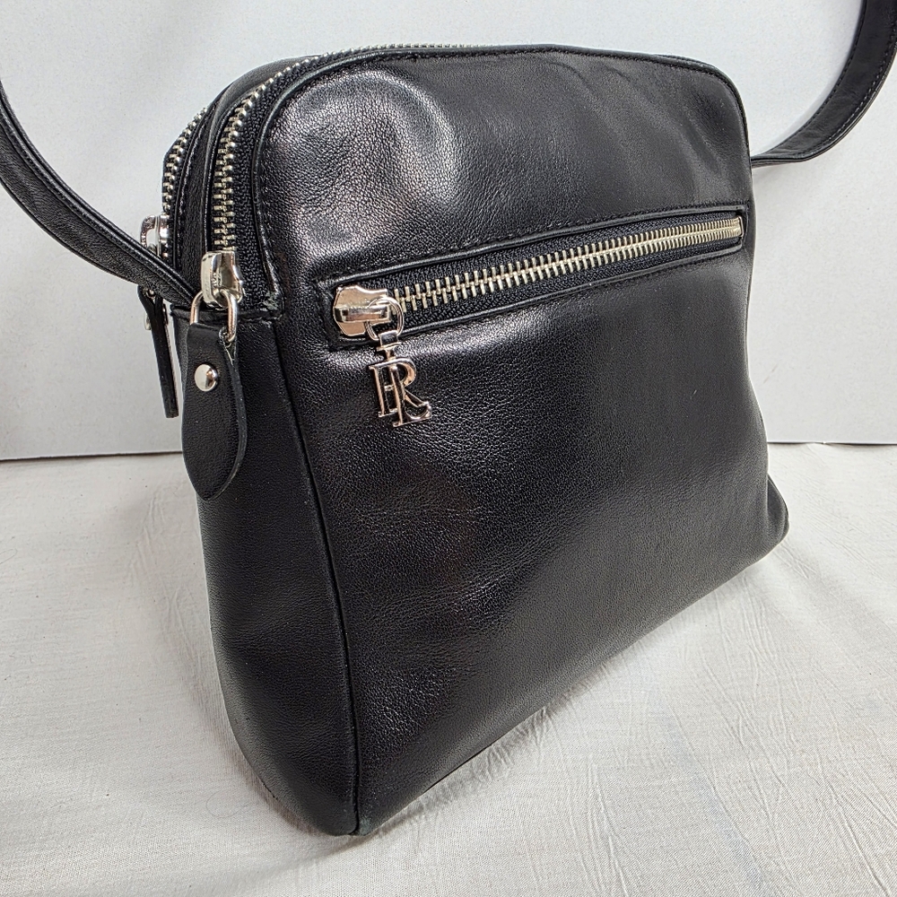 Lauren Ralph Lauren Black‎ Leather Double Zip Crossbody Camera Bag Monogram